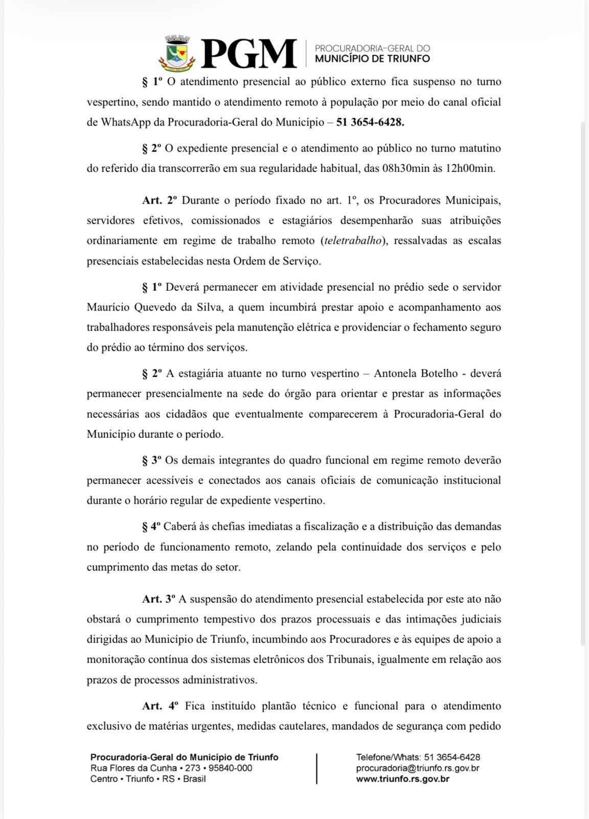 ORDEM DE SERVIÇO PGM Nº 01, DE 27 DE AGOSTO DE 2026.